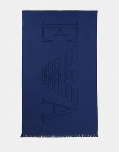 Темно-синее полотенце с крупным контрастным логотипом Emporio Armani-Темно-синий
