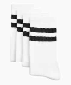 Набор из 4 пар белых носков с черным рисунком Topman-Черный цвет
