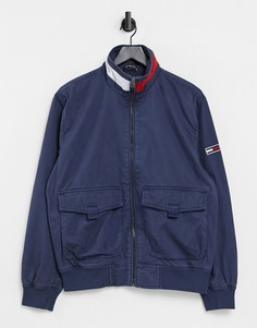 Темно-синий хлопковый бомбер с флагом на воротнике Tommy Jeans
