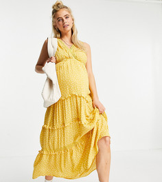 Ярусное платье макси без рукавов из жатого материала горчичного цвета в горошек с кружевными вставками ASOS DESIGN Maternity-Многоцветный