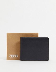 Черный, складывающийся вдвое бумажник из сафьяновой кожи с тиснением ASOS DESIGN-Черный цвет