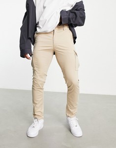 Бежевые зауженные брюки карго из эластичной ткани Jack & Jones Premium-Нейтральный