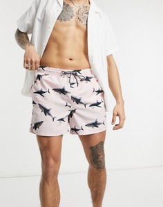 Розовые шорты для плавания с принтом акул Jack & Jones Intelligence-Розовый цвет