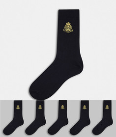 Набор из 5 пар черных носков с фирменным гербом Topman-Черный цвет