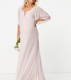 Серовато-бежевое платье макси для подружки невесты с расклешенными рукавами и вырезом сердечком TFNC Maternity-Розовый цвет
