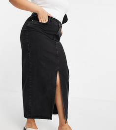 Черная выбеленная юбка макси из органического денима в стиле 90-х ASOS DESIGN Curve-Черный цвет