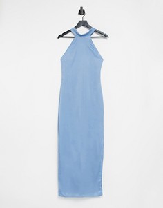 Голубое трикотажное платье макси с завязкой на шее In The Style-Голубой