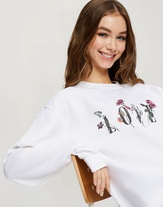 Белый oversized-свитшот с принтом "Love" Miss Selfridge