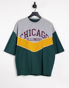Oversized-футболка в стиле колор блок с принтом "Chicago" в университетском стиле ASOS DESIGN-Многоцветный