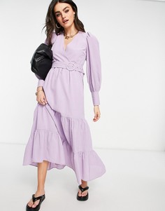 Сиреневое платье макси с присборенной ярусной юбкой и поясом Y.A.S-Фиолетовый цвет