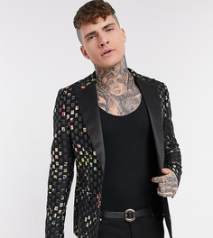 Узкий пиджак с эффектом металлик Devils Advocate-Черный цвет