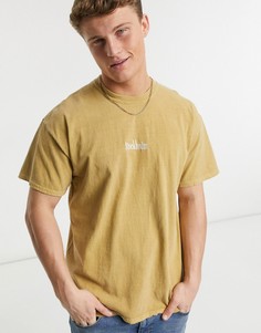 Oversized-футболка горчичного цвета с вышитой надписью "Stockholm" Topman-Коричневый цвет