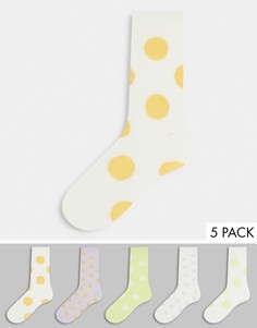 Набор из 5 пар носков в горошек разного цвета Monki Polly-Многоцветный