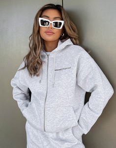 Серый меланжевый oversize-худи на длинной молнии с логотипом от комплекта ASOS Weekend Collective
