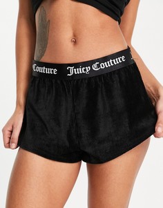 Черные шорты для дома в рубчик с фирменной лентой от комплекта Juicy Couture-Черный цвет