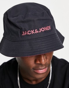 Двусторонняя панама черного и розового цветов с контрастным логотипом Jack & Jones-Черный цвет