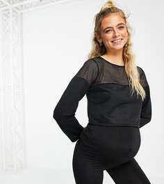 Укороченный спортивный джемпер черного цвета с сетчатой вставкой Flounce London Maternity-Черный цвет