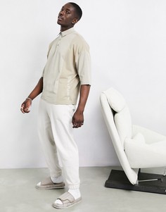 Светло-коричневая свободная рубашка-поло с короткими рукавами и вставками из ткани пике в стиле колор-блок ASOS Dark Future-Коричневый цвет