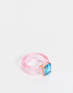 Розовое пластиковое кольцо со голубым стразом ASOS DESIGN-Многоцветный