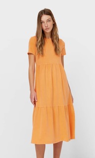 Stradivarius Платье Миди С Эффектом Потертости Оранжево-Персиковый Xs