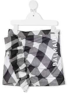 Balmain Kids присборенная клетчатая юбка с логотипом