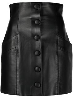 Balmain кожаная юбка мини с декоративными пуговицами