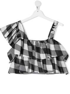 Balmain Kids топ в клетку гингем с оборками