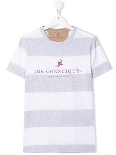 Brunello Cucinelli Kids футболка Be Conscious в полоску
