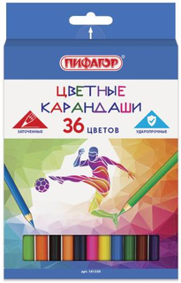 Карандаши цветные Пифагор "Быстрее! Выше! Сильнее!", 36 цветов (181359)