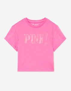 Розовая футболка с надписью PINK для девочки Gloria Jeans
