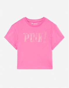 Розовая футболка с надписью PINK для девочки Gloria Jeans
