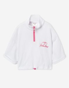 Белый укороченный свитшот с воротником-стойкой для девочки Gloria Jeans