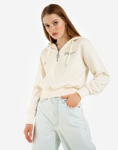 Молочное худи oversize с молнией и принтом Gloria Jeans