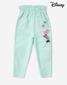 Мятные джинсы Paperbag с вышивкой Disney для девочки Gloria Jeans