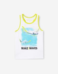 Белая майка с принтом Make some waves для мальчика Gloria Jeans