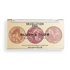 Палетка для макияжа лица REVOLUTION PRO BLUSH & GLOW 3 в 1 бронзер, румяна, хайлайтер тон cranberry glow