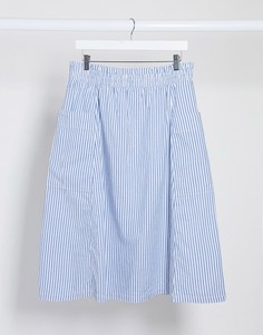 Юбка в бело-голубую полоску с поясом на резинке и карманом Monki Qia-Многоцветный