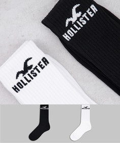 2 пары носков черного и белого цвета с логотипом Hollister-Черный цвет
