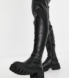 Черные ботфорты с квадратным носком на массивной подошве для широкой стопы ASOS DESIGN Wide Fit Kassidy-Черный