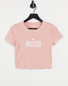 Розовая футболка с логотипом Hollister-Розовый цвет