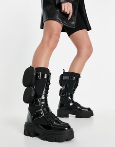 Черные высокие ботинки на шнуровке с карманами ASOS DESIGN Cara-Черный