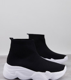 Черные трикотажные кроссовки-носки на толстой подошве для широкой стопы Truffle Collection-Черный