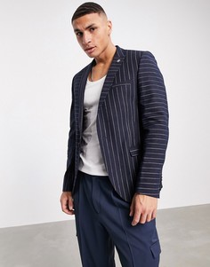 Темно-синий пиджак в тонкую контрастную полоску Twisted Tailor