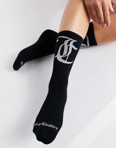 Черные носки до щиколотки в рубчик с логотипом Juicy Couture-Черный цвет