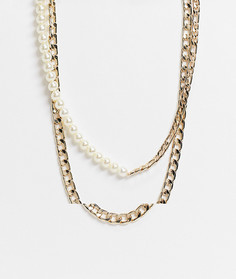 Золотистое ожерелье с комбинированным дизайном из цепочки и жемчужных бусинок ASOS DESIGN-Золотистый