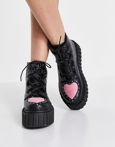 Ботинки-криперы на массивной подошве с розовыми сердечками Lamoda-Черный