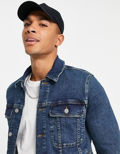Приталенная выбеленная джинсовая куртка в стиле вестерн ASOS DESIGN-Голубой