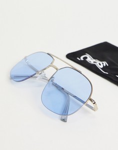 Солнцезащитные очки-авиаторы в золотистой оправе с синими стеклами ASOS Design-Золотистый