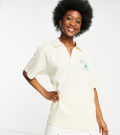 Светло-бежевая футболка-поло унисекс из вафельного трикотажа с логотипом на груди Reclaimed Vintage Inspired-Белый