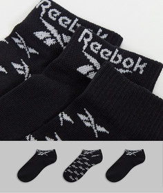 Набор из 3 черных носков до щиколотки с логотипом Reebok-Черный